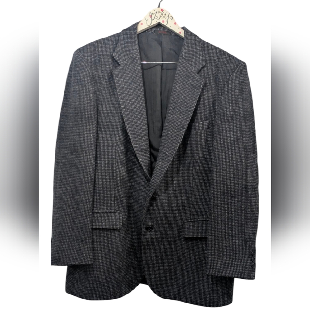 VTG Barrington 100% Wool Black & Gray Tweed Lined Men's Sports Coat Jacket Suit